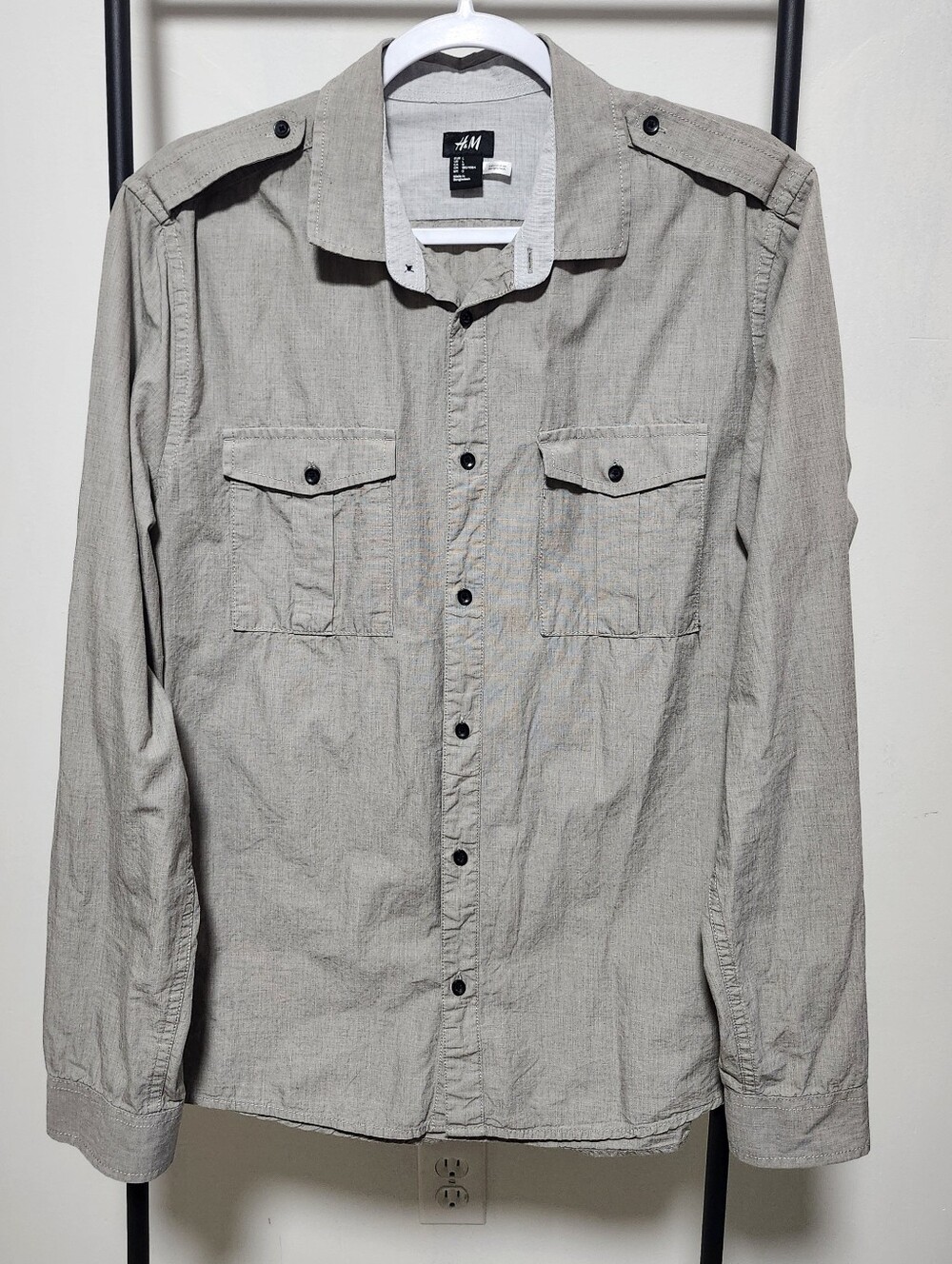 H&M Men's Military-Style Button Shirt Jacket in Light Brown